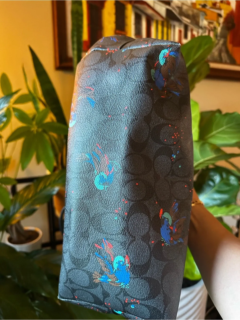 Authentic Coach Black Signature Tote with Blue Accent Floral Print